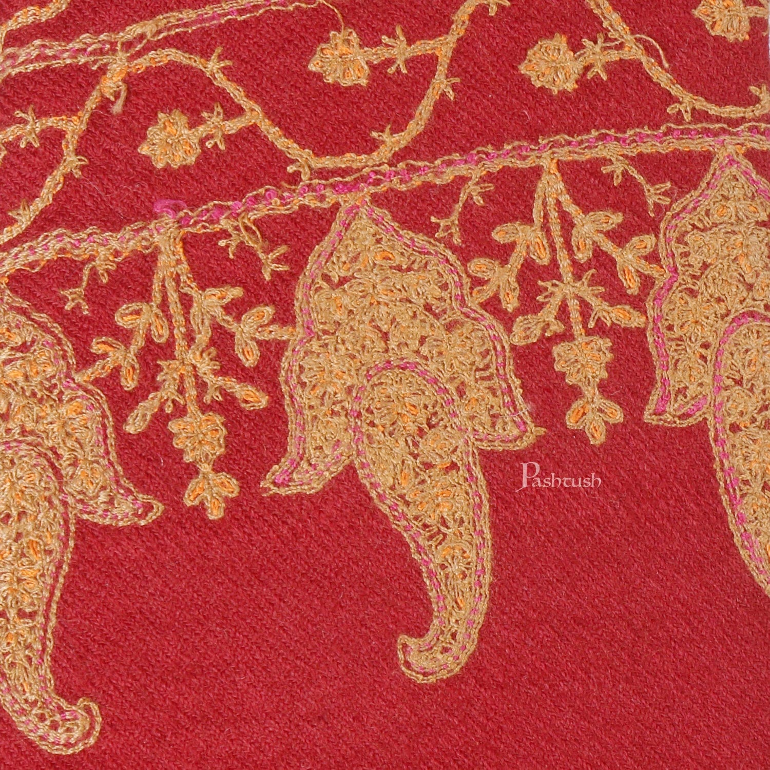 Pashtush India Mens Neckties Ties for Men Pashtush mens Fine Wool tie, Embroidered design, Maroon
