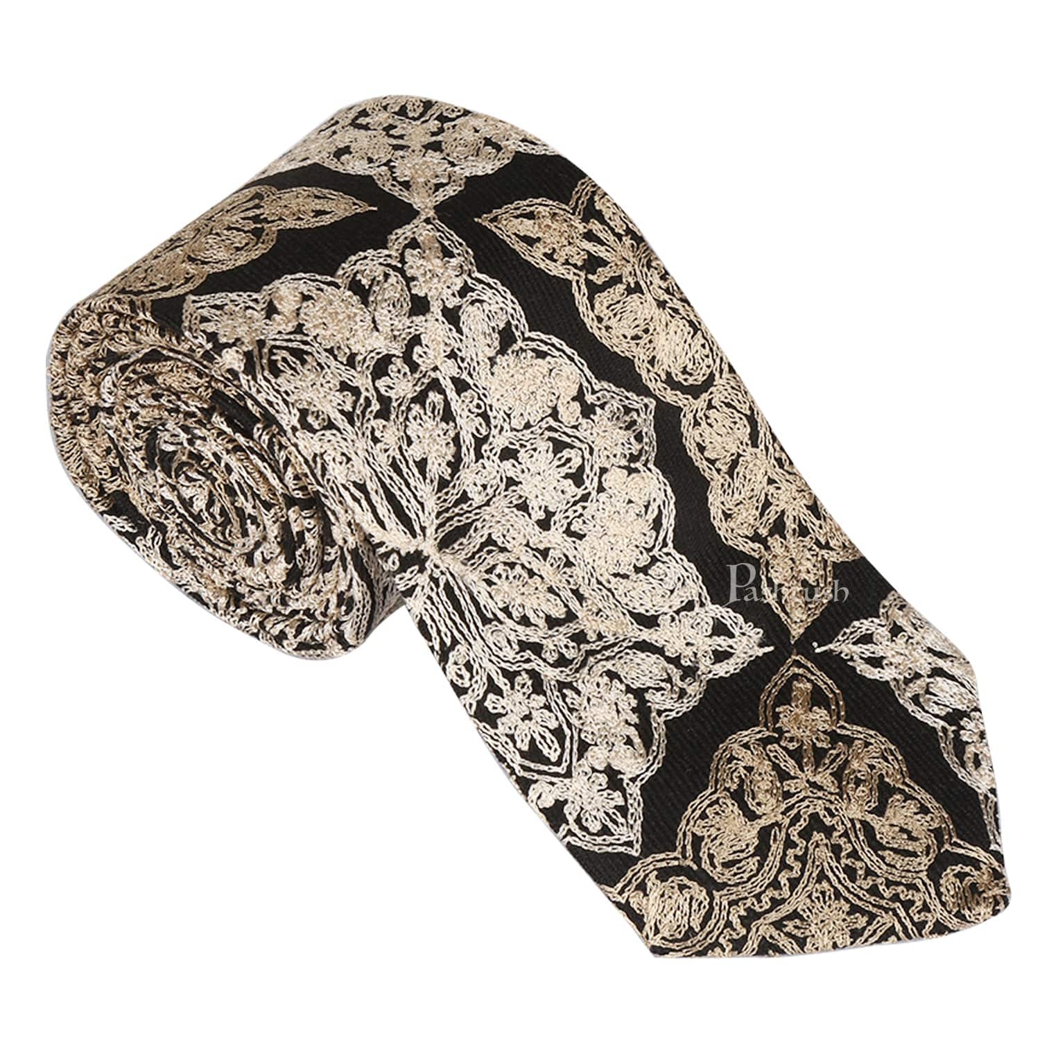 Pashtush India Mens Neckties Ties for Men Pashtush mens Fine Wool tie, Embroidered design, Multicolour