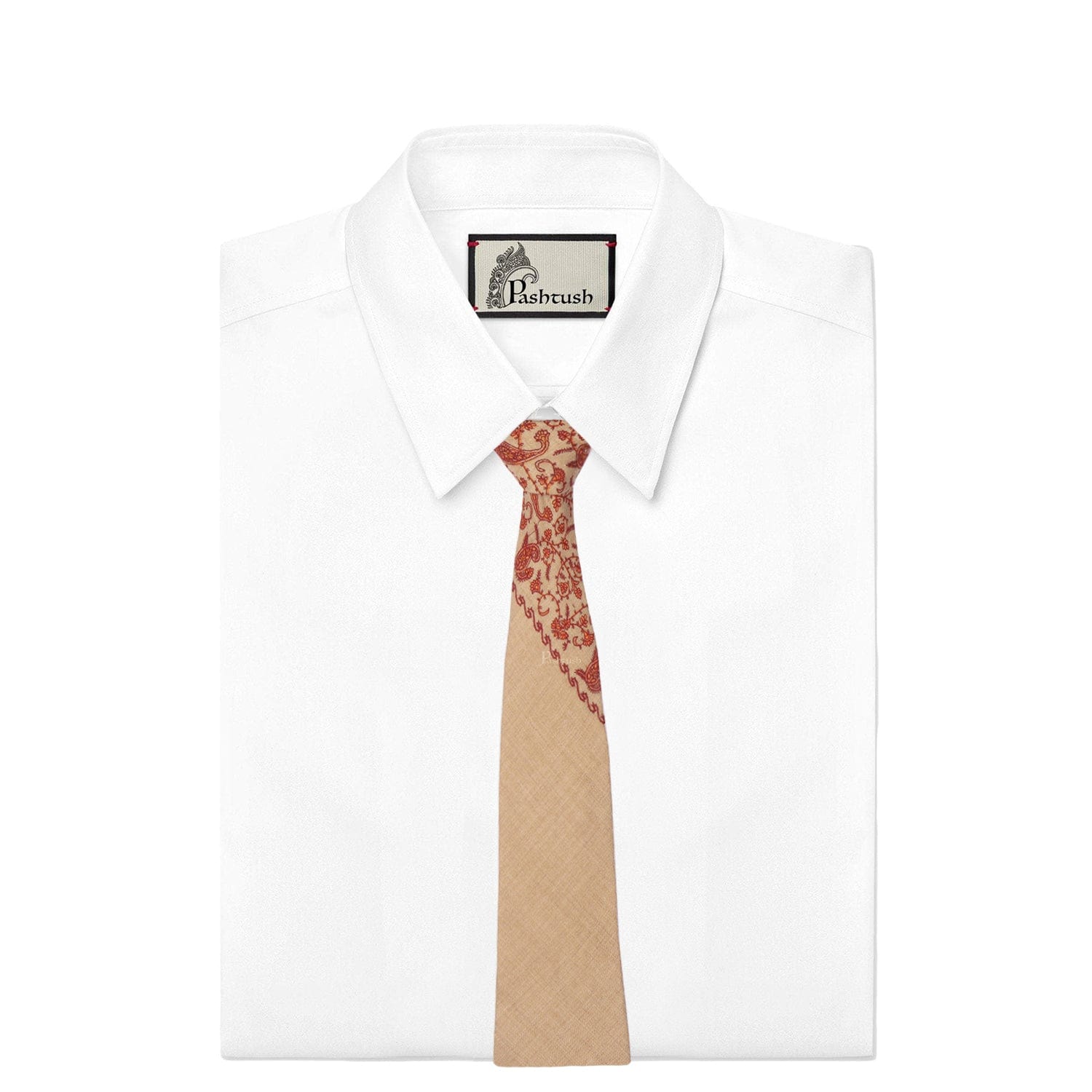 Pashtush India Mens Neckties Ties for Men Pashtush mens Fine Wool tie, Embroidered design, Taupe