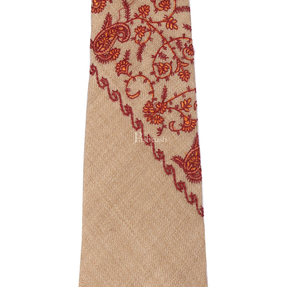 Pashtush India Mens Neckties Ties for Men Pashtush mens Fine Wool tie, Embroidered design, Taupe