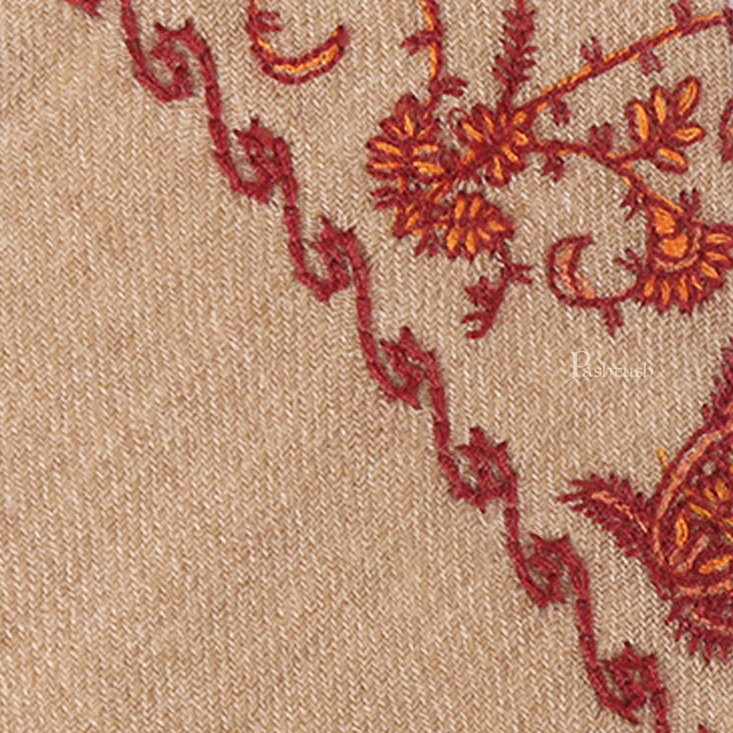 Pashtush India Mens Neckties Ties for Men Pashtush mens Fine Wool tie, Embroidered design, Taupe