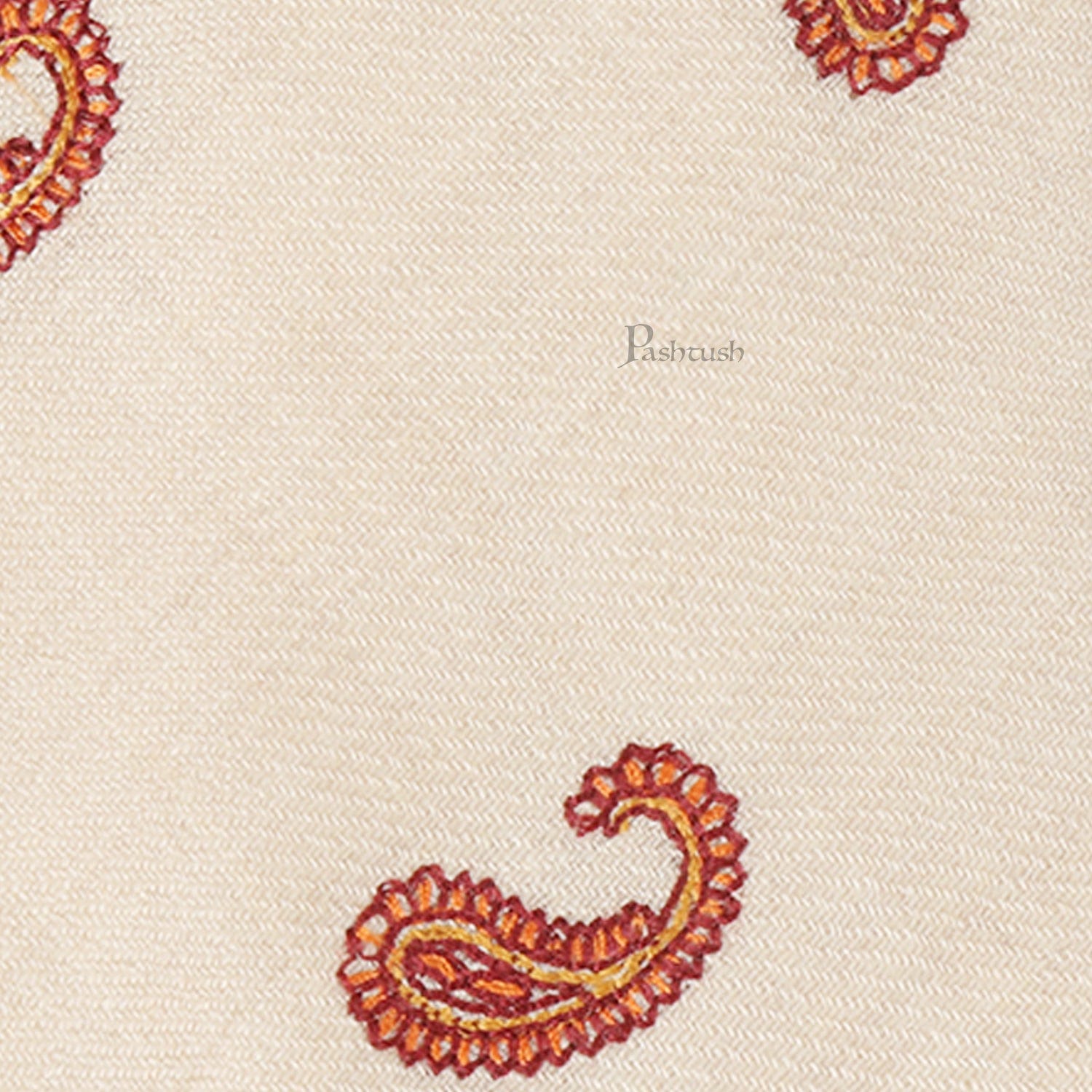 Pashtush India Mens Neckties Ties for Men Pashtush mens Fine Wool tie, Embroidered Paisley design, Beige
