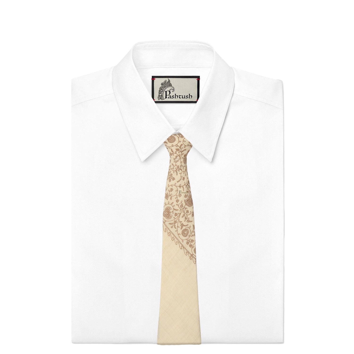 Pashtush India Mens Neckties Ties for Men Pashtush mens Fine Wool tie, Embroidered Paisley design, Beige