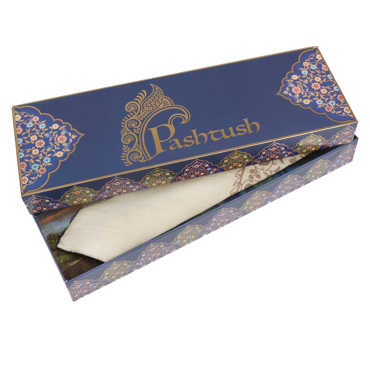 Pashtush India Mens Neckties Ties for Men Pashtush mens Fine Wool tie, Embroidered Paisley design, Beige