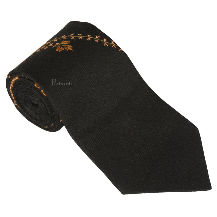 Pashtush India Mens Neckties Ties for Men Pashtush mens Fine Wool tie, Hand Embroidery design, Black