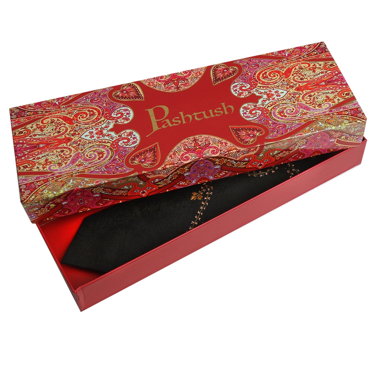 Pashtush India Mens Neckties Ties for Men Pashtush mens Fine Wool tie, Hand Embroidery design, Black