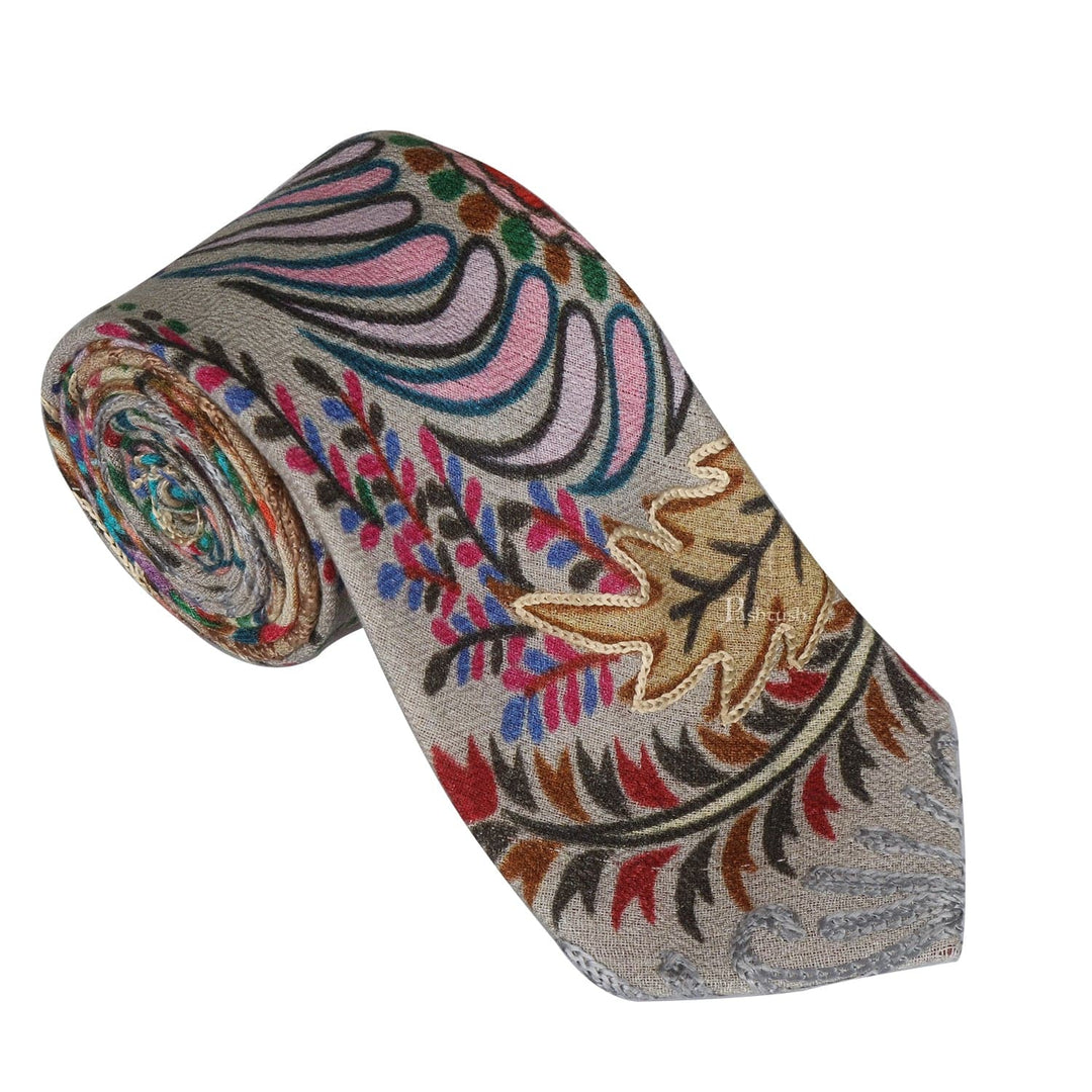 Pashtush India Mens Neckties Ties for Men Pashtush mens Fine Wool tie, kalamkari embroidery design, Multicolour