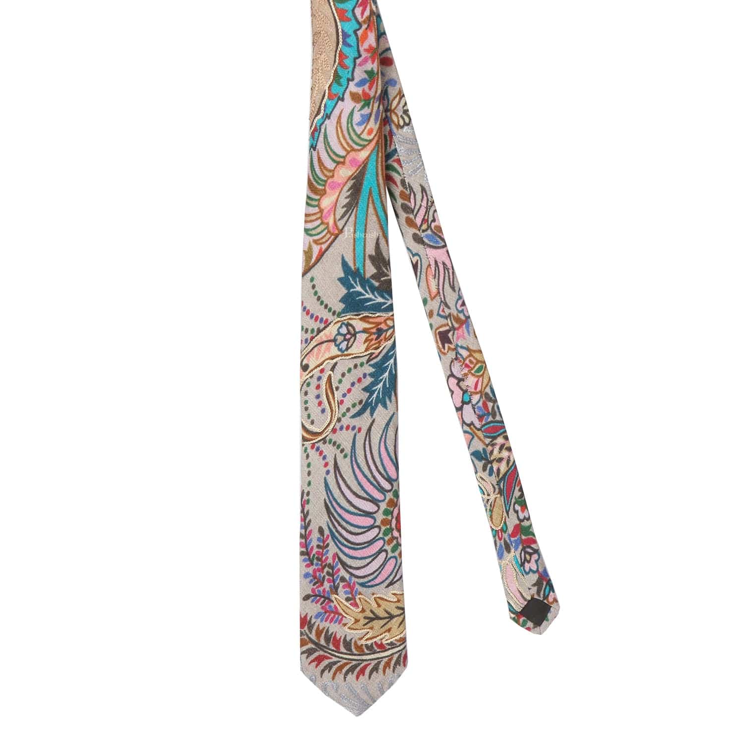 Pashtush India Mens Neckties Ties for Men Pashtush mens Fine Wool tie, kalamkari embroidery design, Multicolour