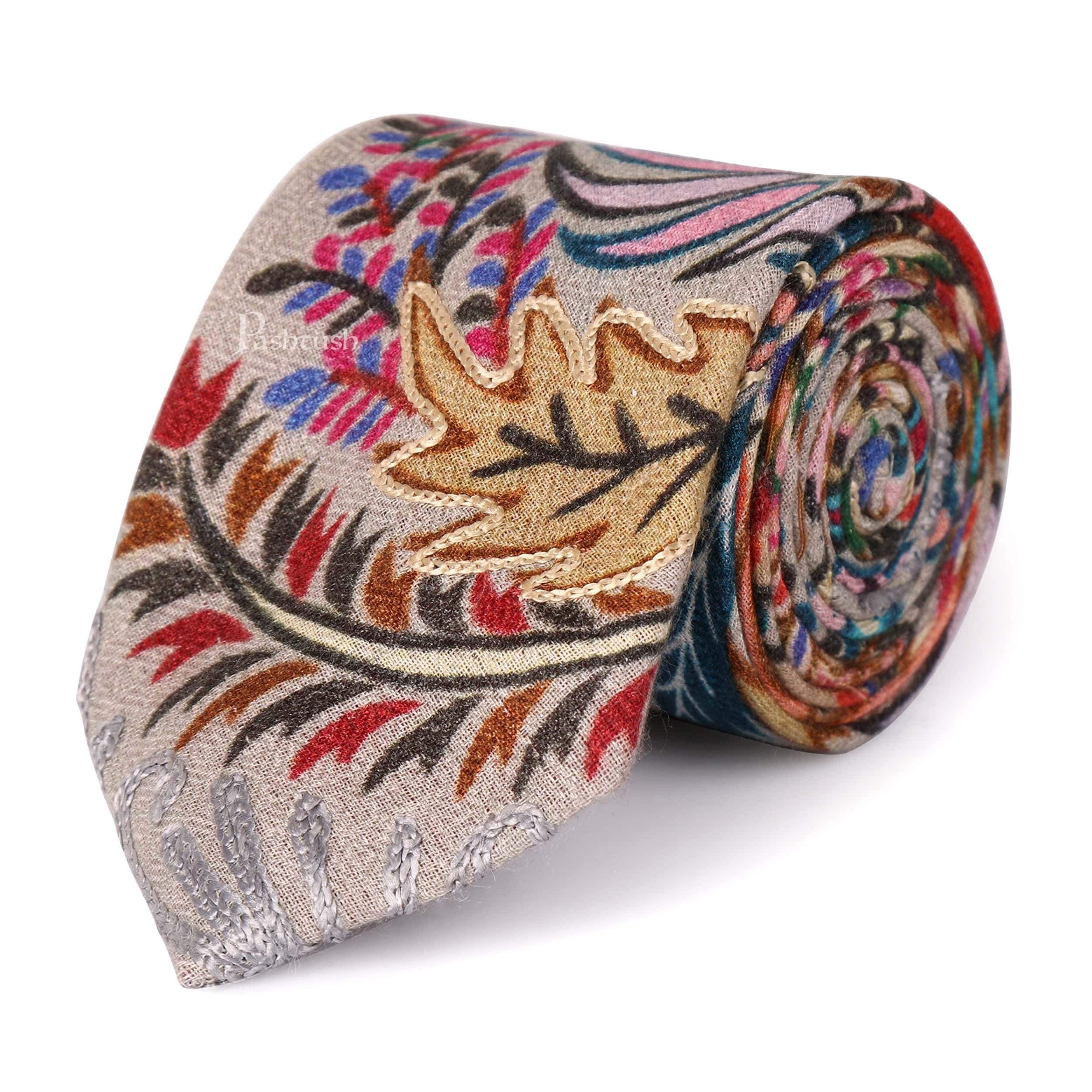 Pashtush India Mens Neckties Ties for Men Pashtush mens Fine Wool tie, kalamkari embroidery design, Multicolour