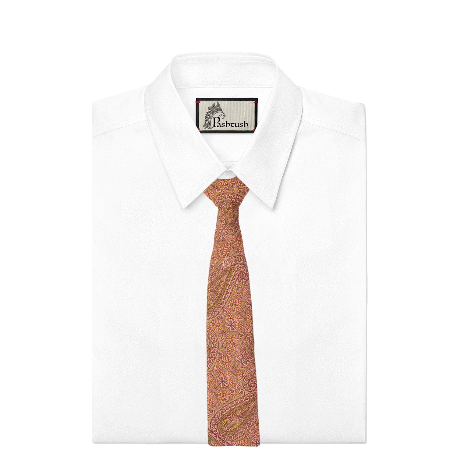 Pashtush India Mens Neckties Ties for Men Pashtush mens Fine Wool tie, Needlework Embroidery design, Beige