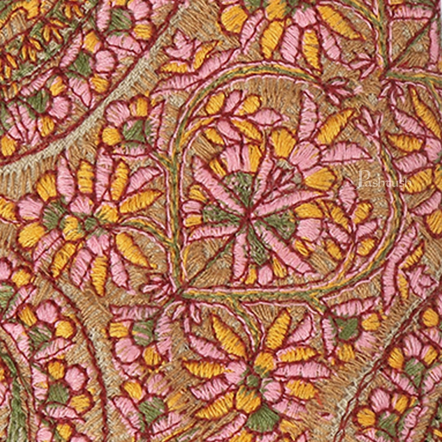 Pashtush India Mens Neckties Ties for Men Pashtush mens Fine Wool tie, Needlework Embroidery design, Beige