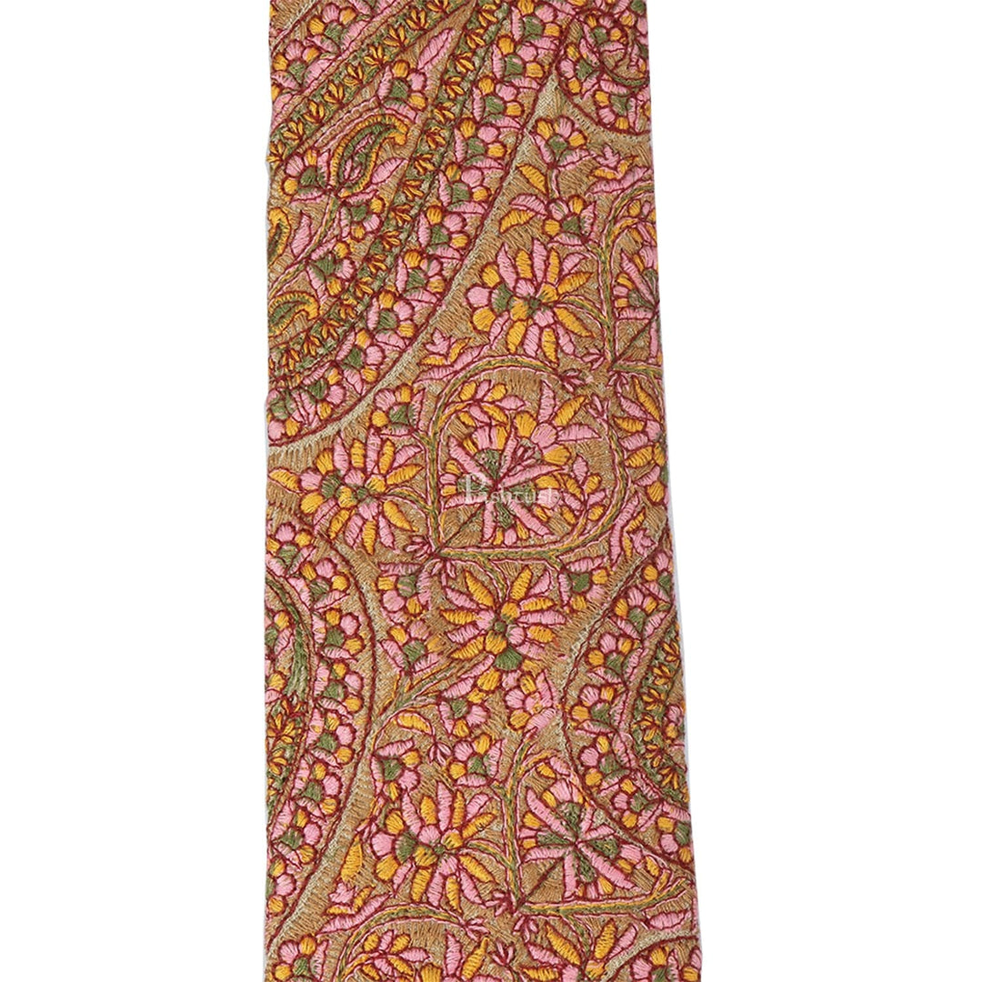 Pashtush India Mens Neckties Ties for Men Pashtush mens Fine Wool tie, Needlework Embroidery design, Beige