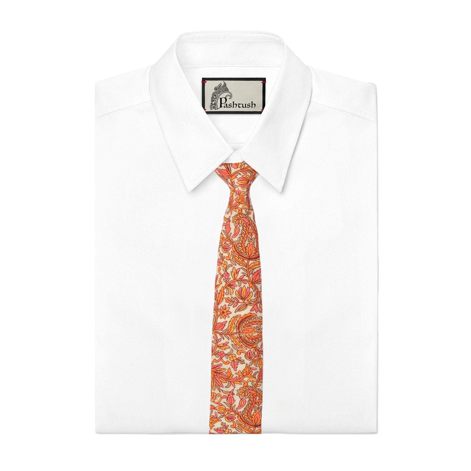 Pashtush India Mens Neckties Ties for Men Pashtush mens Fine Wool tie, Papier Mache Embroidered design, Beige