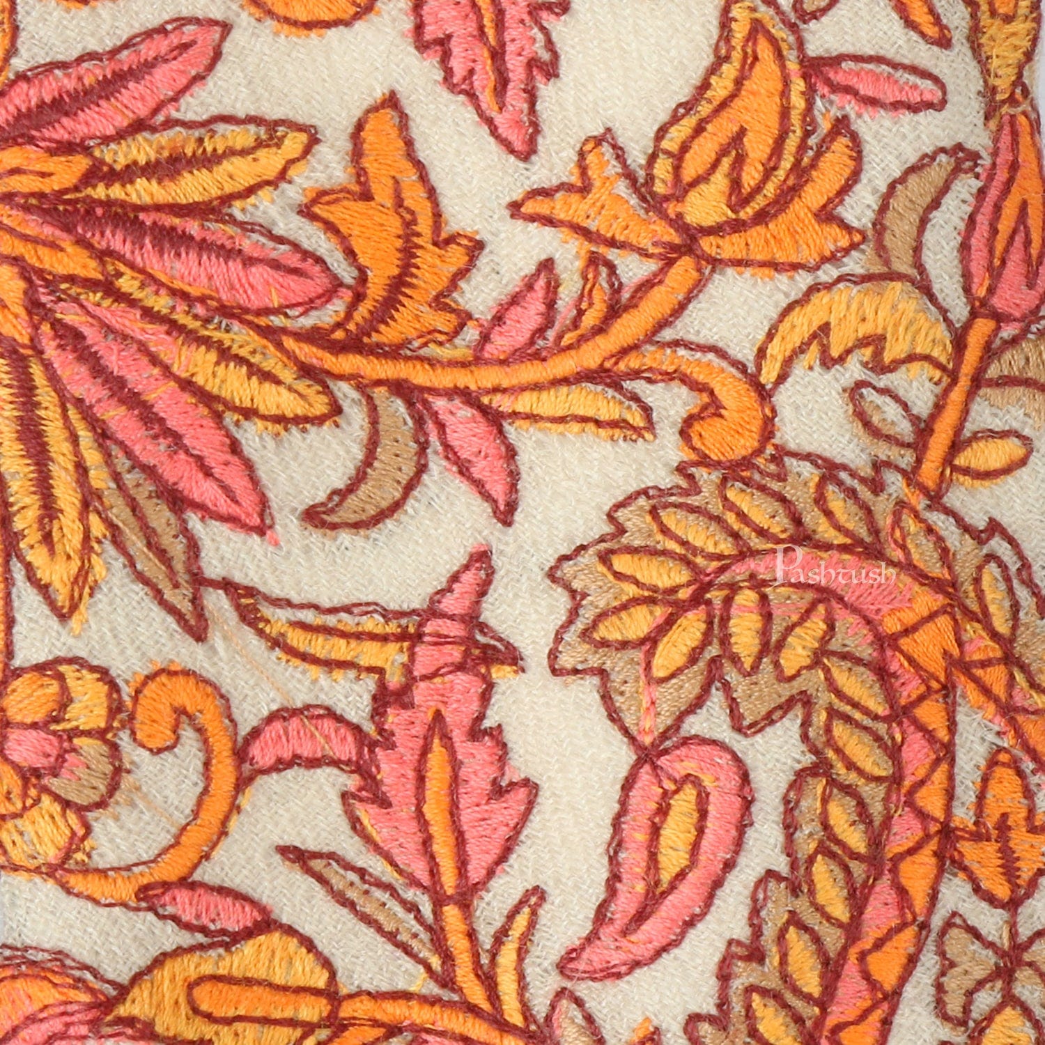 Pashtush India Mens Neckties Ties for Men Pashtush mens Fine Wool tie, Papier Mache Embroidered design, Beige