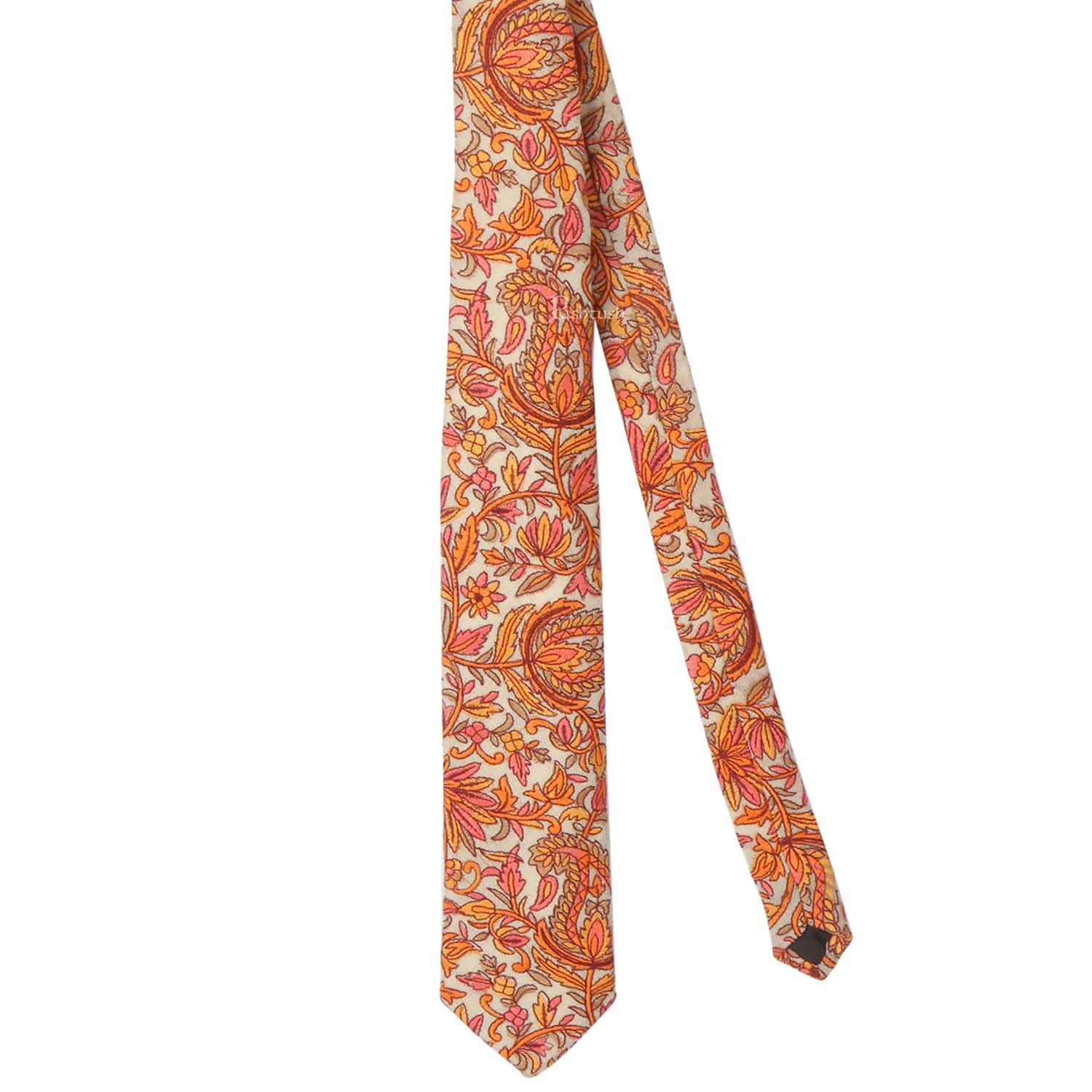 Pashtush India Mens Neckties Ties for Men Pashtush mens Fine Wool tie, Papier Mache Embroidered design, Beige