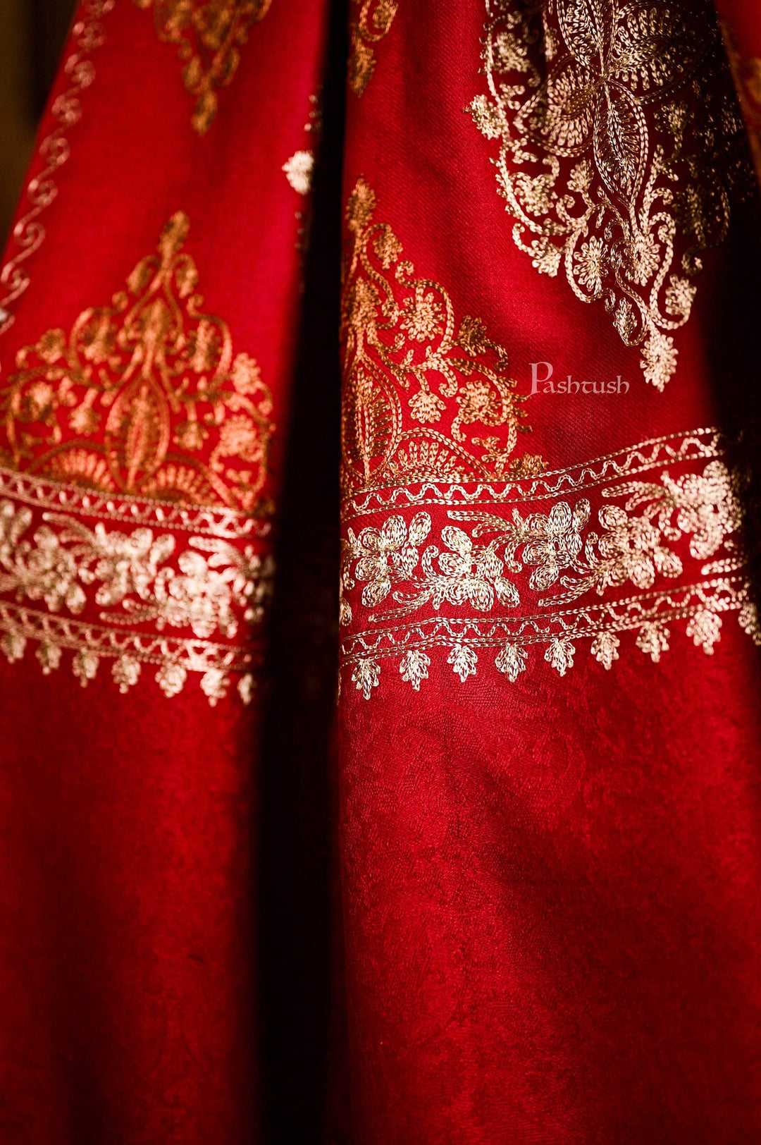 Pashtush India 70x200 Pashtush Mens Fine Woollen, Silky Thread Nalki Embroidery Stole, Red