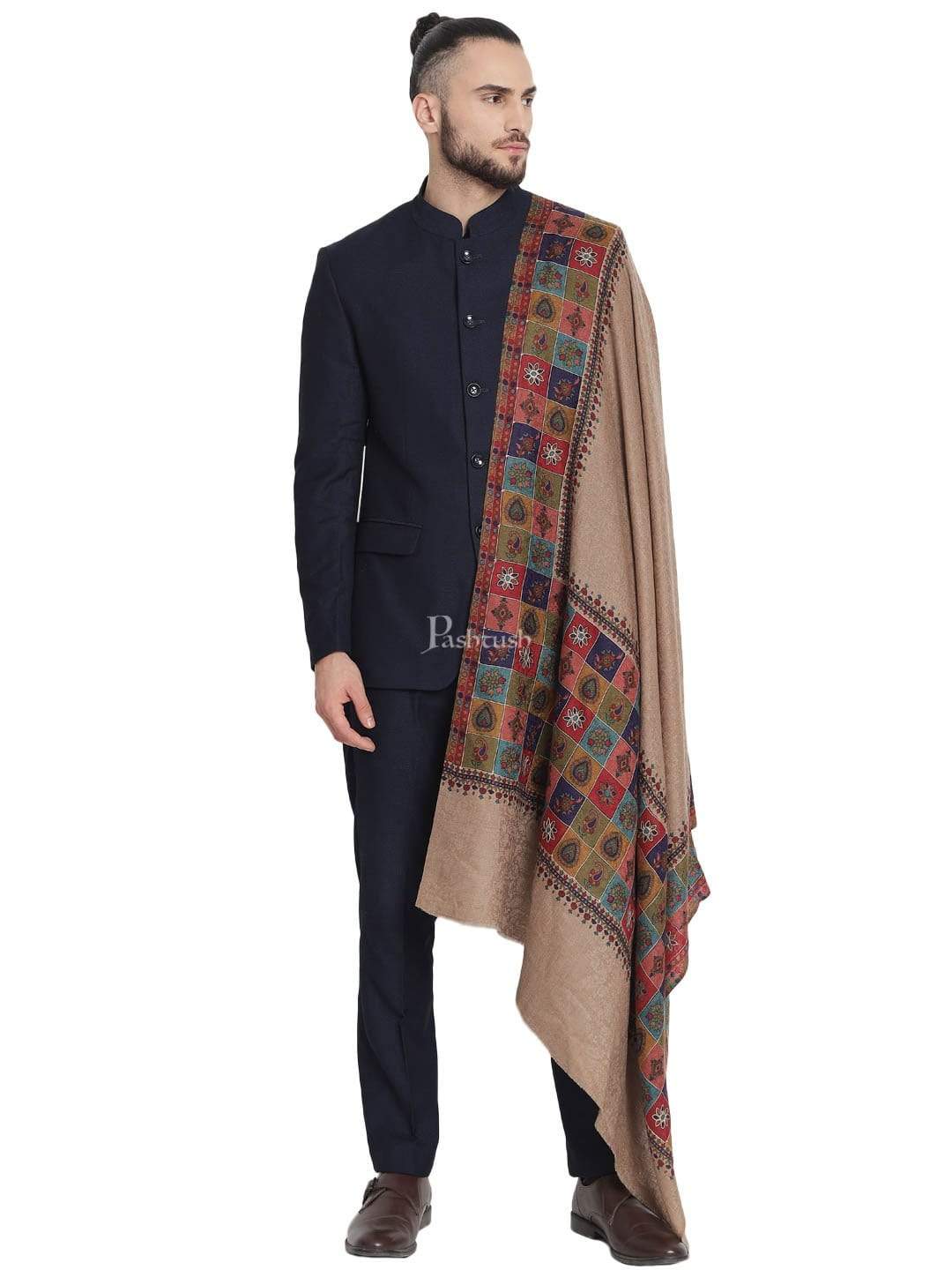 Pashtush India 100x200 Pashtush Mens Handworked, Painted Kalamkari Embroidery Stole