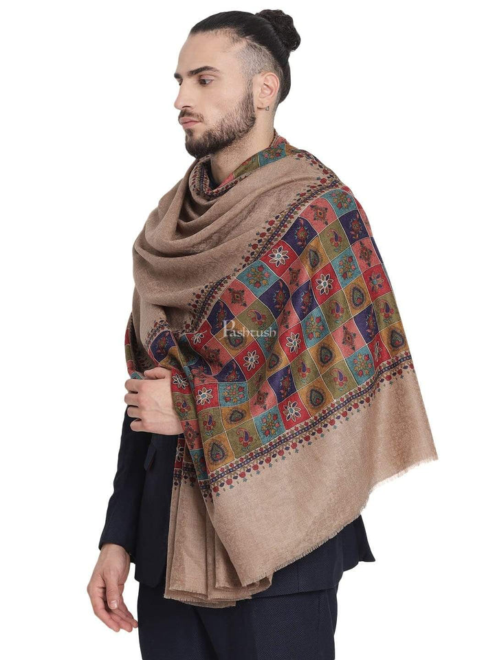 Pashtush India 100x200 Pashtush Mens Handworked, Painted Kalamkari Embroidery Stole