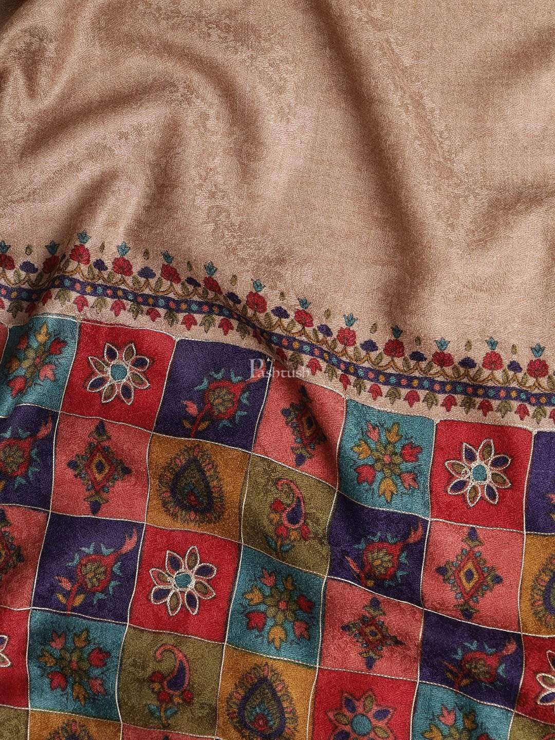 Pashtush India 100x200 Pashtush Mens Handworked, Painted Kalamkari Embroidery Stole