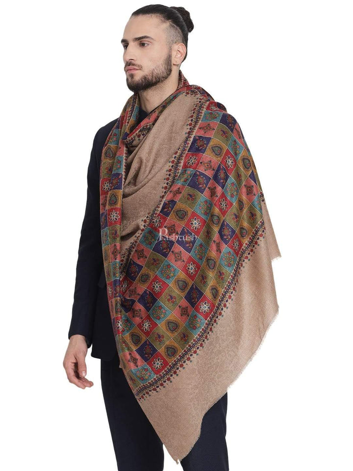 Pashtush India 100x200 Pashtush Mens Handworked, Painted Kalamkari Embroidery Stole