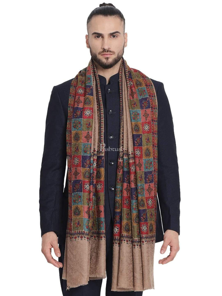 Pashtush India 100x200 Pashtush Mens Handworked, Painted Kalamkari Embroidery Stole