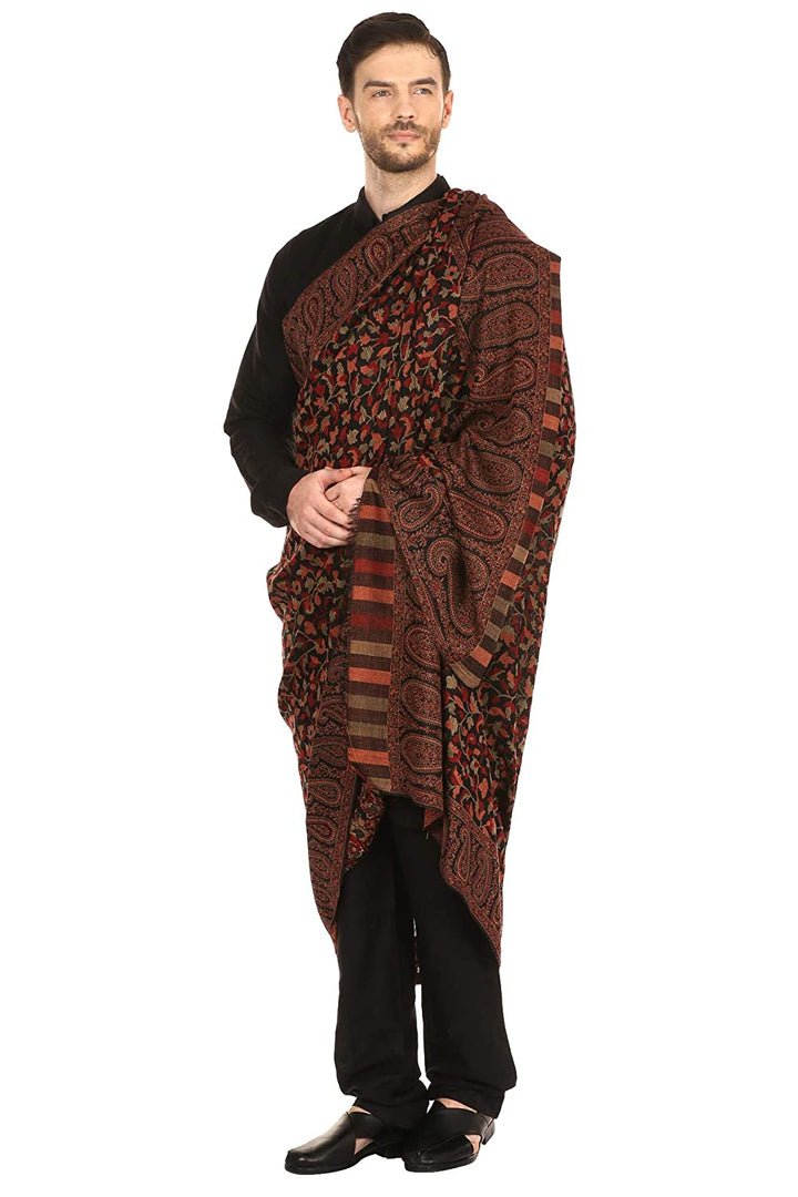 Pashtush India 127x254 Pashtush Mens Kaani Shawl, Mens Lohi, Full Size, Blended Wool, Black