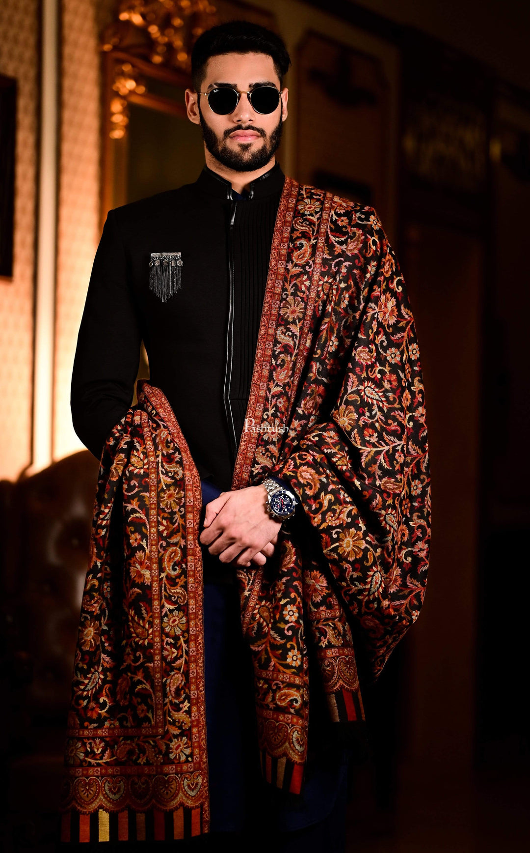 Pashtush India 127x254 Pashtush Mens Kaani Shawl, Mens Lohi, Full Size, Fine Wool