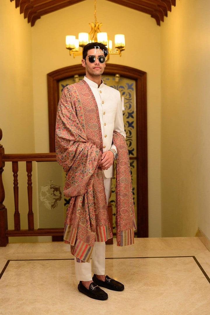 Pashtush Store Shawl Pashtush Mens Kaani Shawl, Mens Lohi, Fine Wool, Full Size - Beige