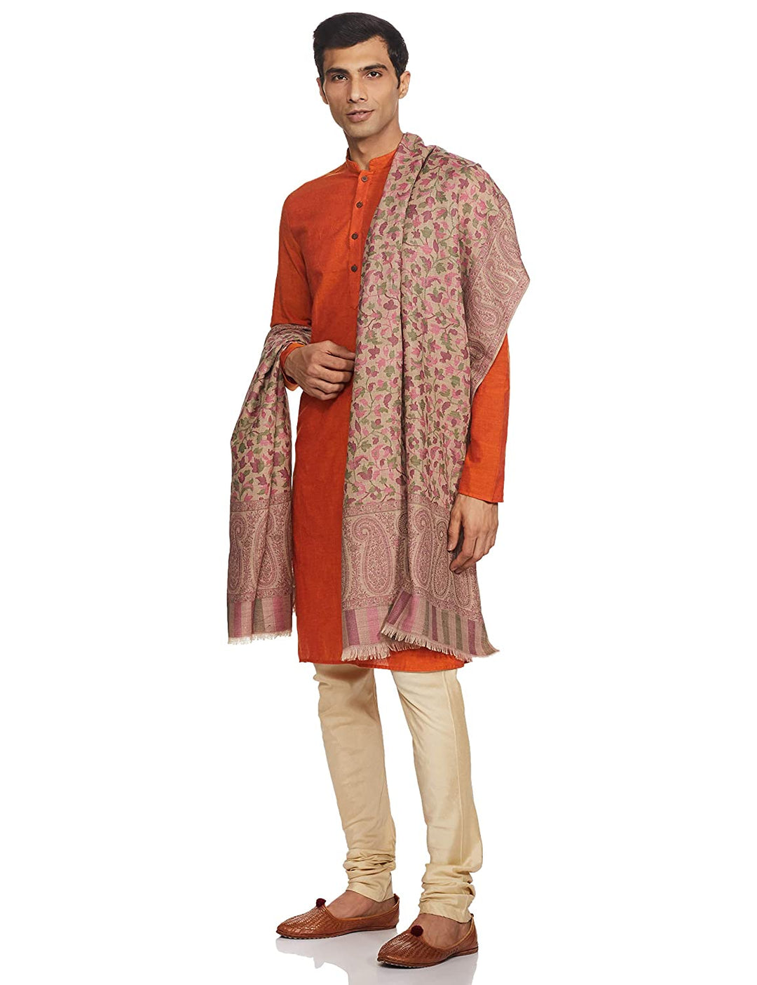 Pashtush India 127x254 Pashtush Mens Kaani Shawl, Mens Lohi, Full Size, Fine Wool,  Beige