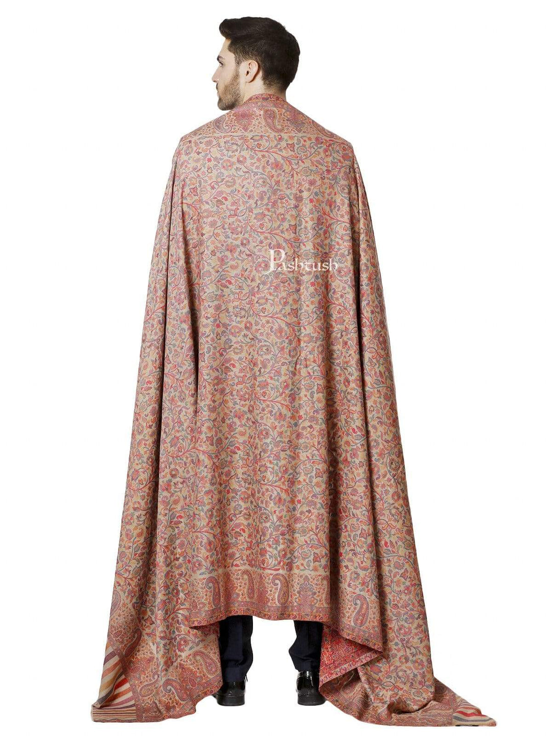 Pashtush India 127x254 Pashtush Mens Kaani Shawl, Mens Lohi, Full Size, Fine Wool, Beige