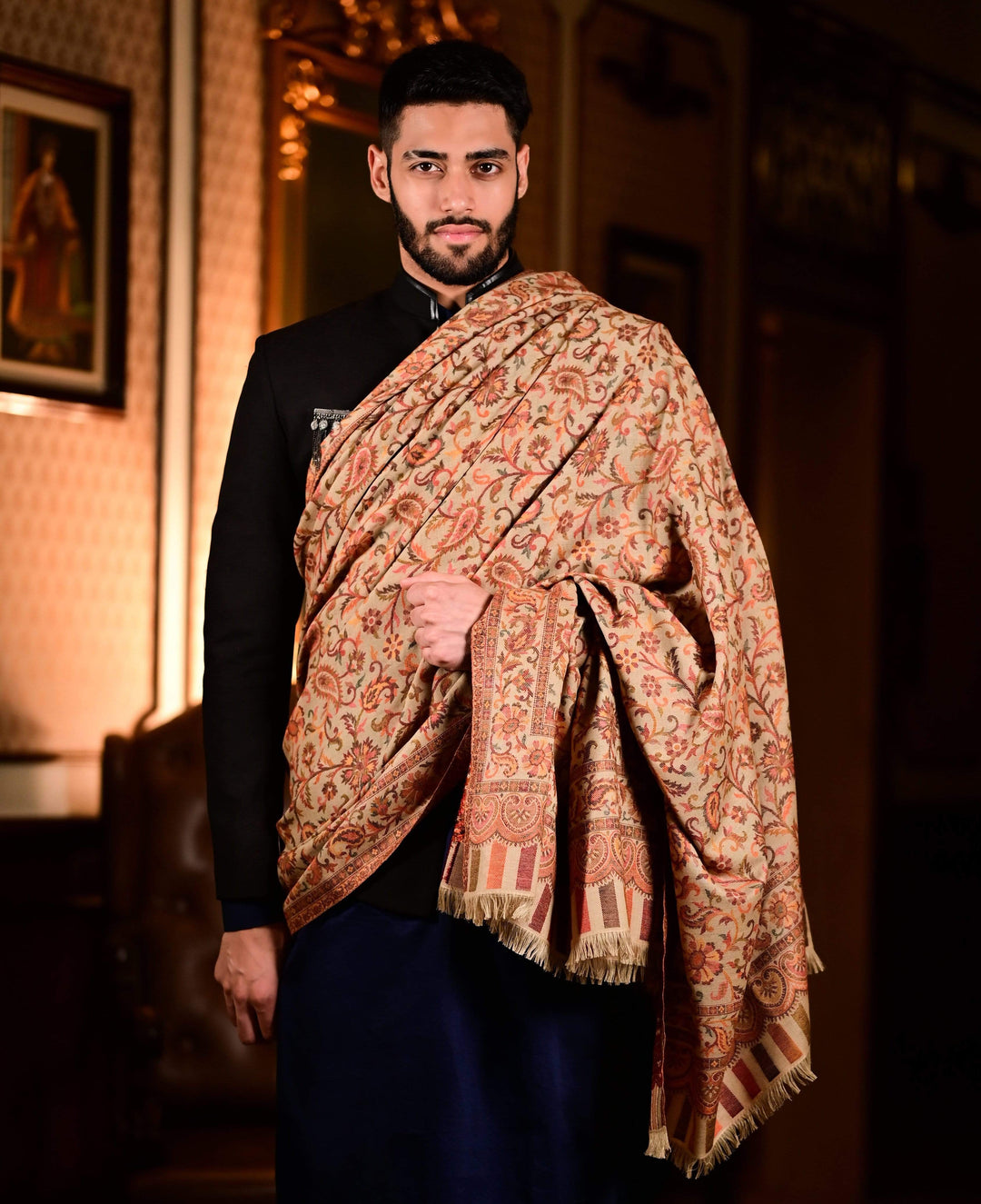 Pashtush India 127x254 Pashtush Mens Kaani Shawl, Mens Lohi, Full Size, Fine Wool,  Beige