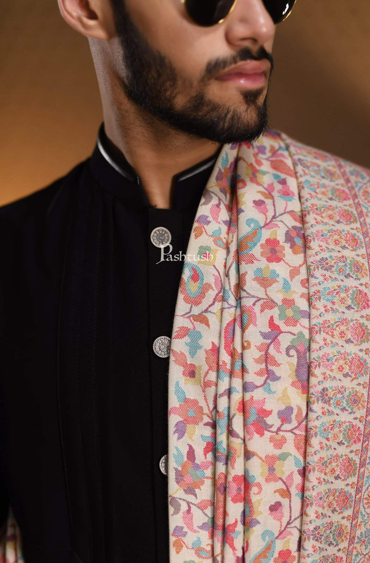 Pashtush India 127x254 Pashtush Mens Kaani Shawl, Mens Lohi , Full Size, Fine Wool, With Metallic Weave Border