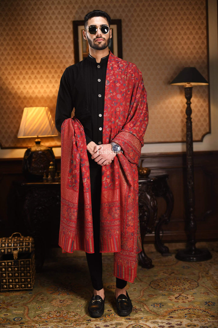 Pashtush India 127x254 Pashtush Mens Kaani Shawl, Mens Lohi , Full Size, Fine Wool, With Metallic Weave , Maroon