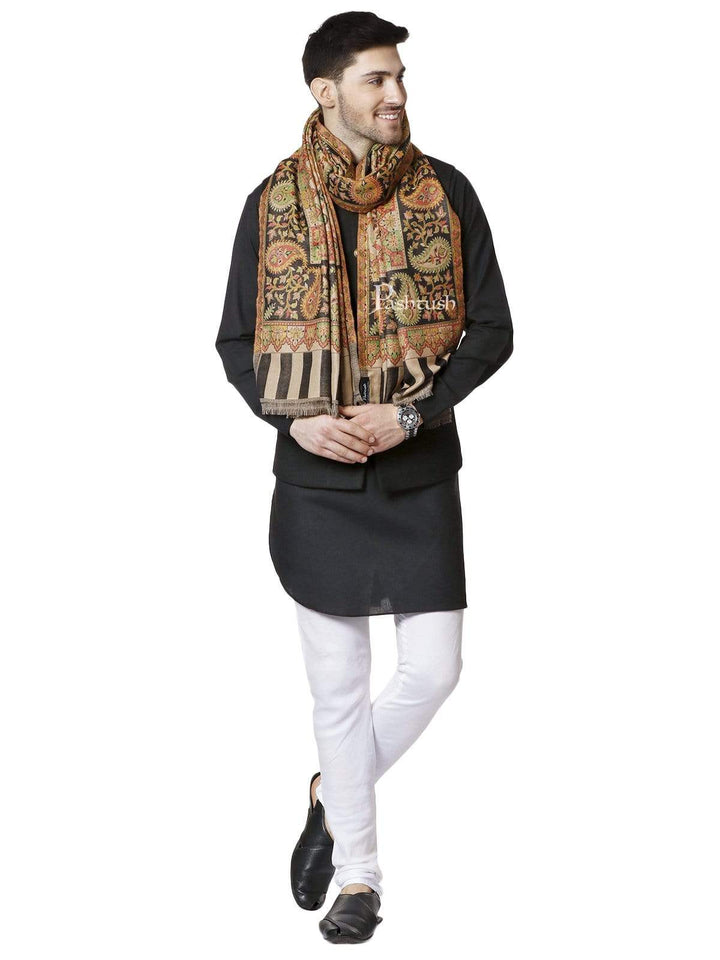 Pashtush India 100x200 Pashtush Mens Kaani Stole, Faux Pashmina, Soft and Warm, Beige and Black