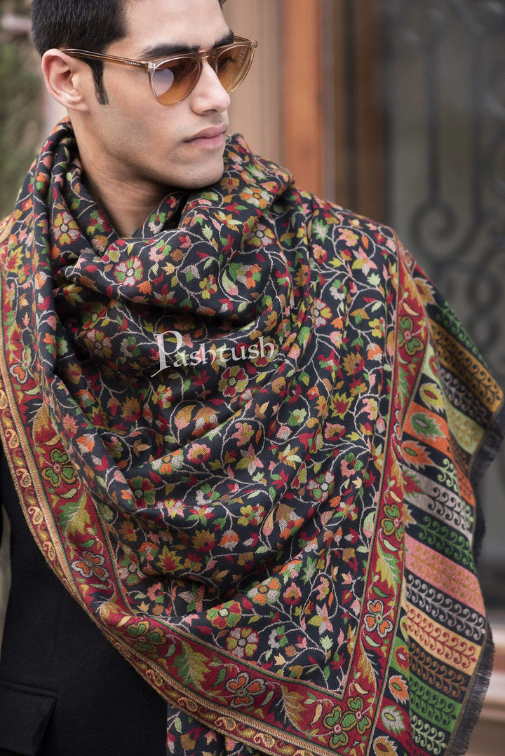 Pashtush India 100x200 Pashtush Mens Kaani Stole, Faux Pashmina, Soft and Warm, Black