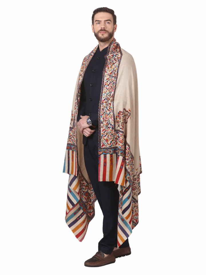 Pashtush India 114x228 Pashtush Mens Kalamkari Embroidery Shawl, Gents Fine Wool Shawls, Medium