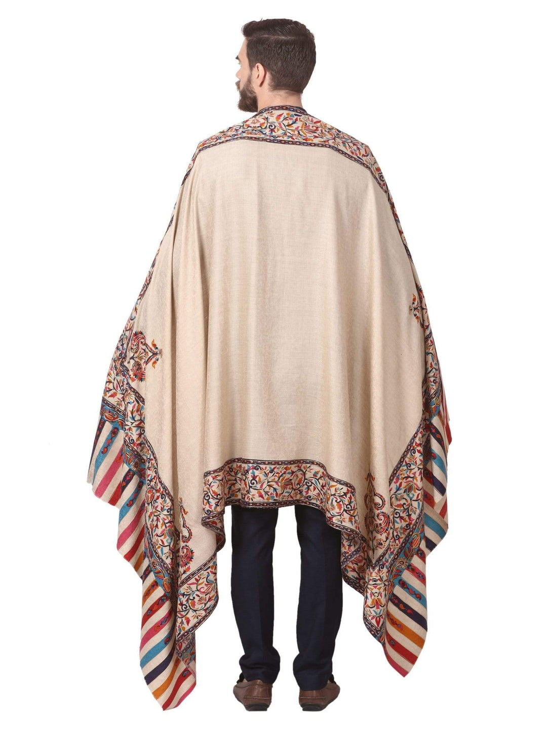 Pashtush India 114x228 Pashtush Mens Kalamkari Embroidery Shawl, Gents Fine Wool Shawls, Medium