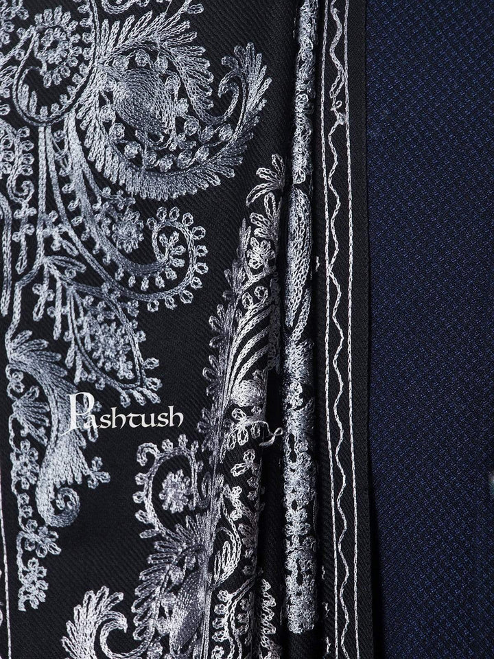 Pashtush India 114x228 Pashtush Mens, Kashmiri Embroidery Needlework Shawl, Fine Wool, Black