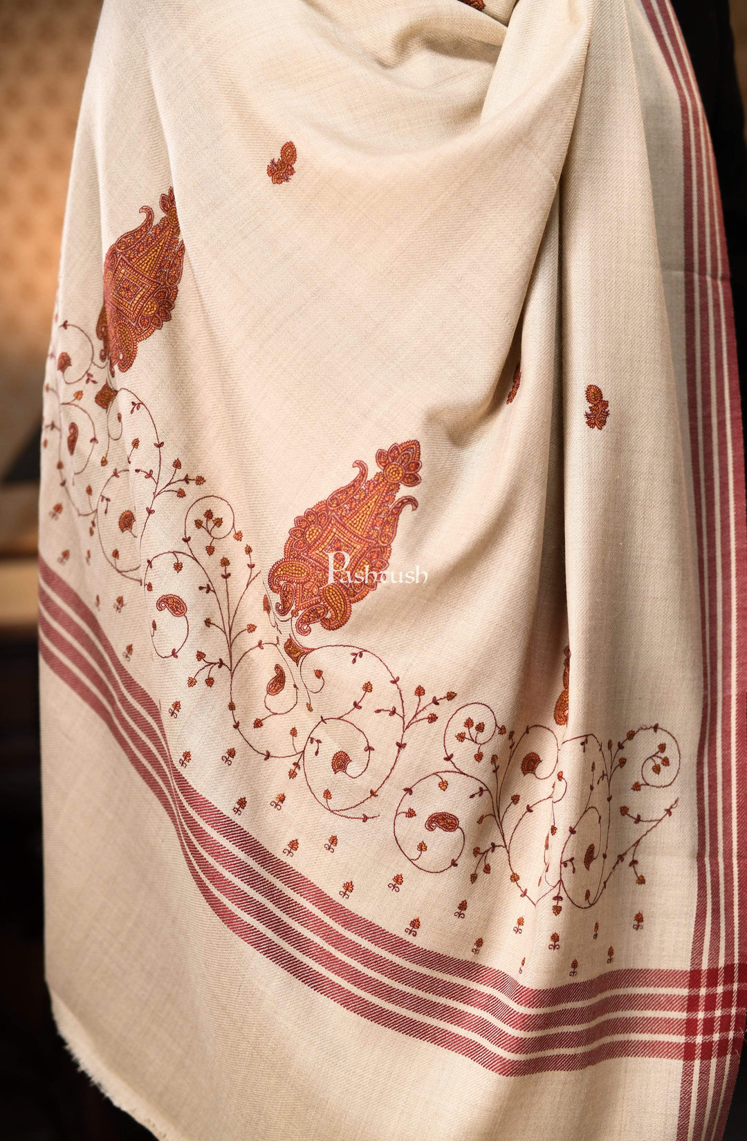 Pashtush India 114x228 Pashtush Mens Kashmiri Embroidery Shawl, Large and Warm