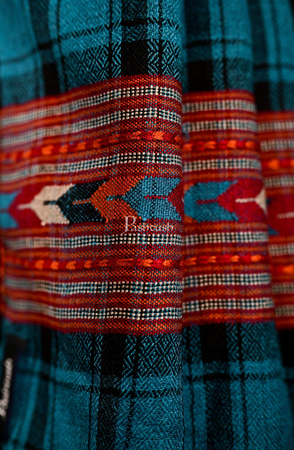 Pashtush India 70x200 Pashtush Mens Kullu Wool, Authentic 100% Handwoven Stole, Extra Warm, Blue