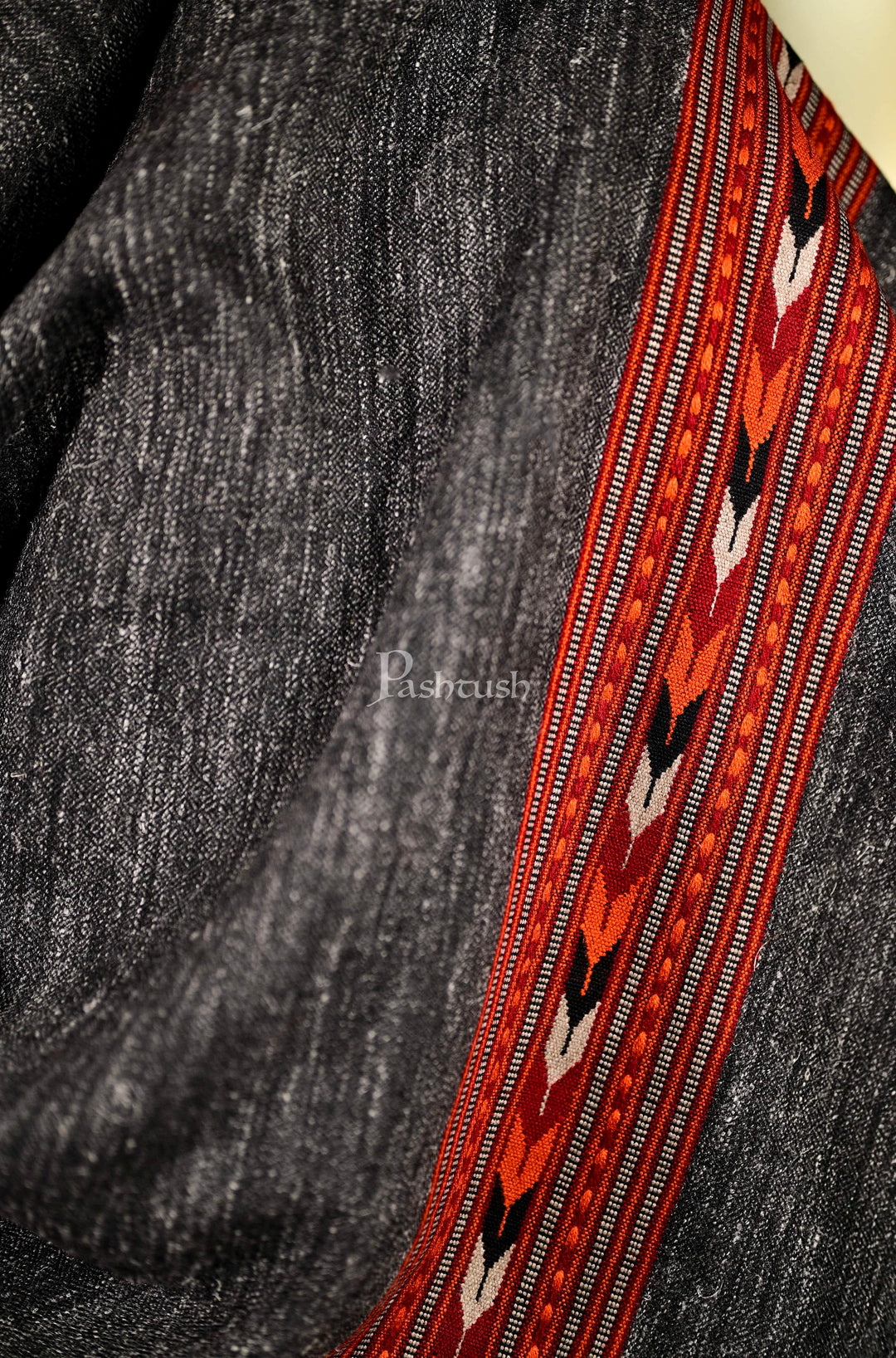 Pashtush India 70x200 Pashtush Mens Kullu Wool, Authentic 100% Handwoven Stole, Extra Warm, grey