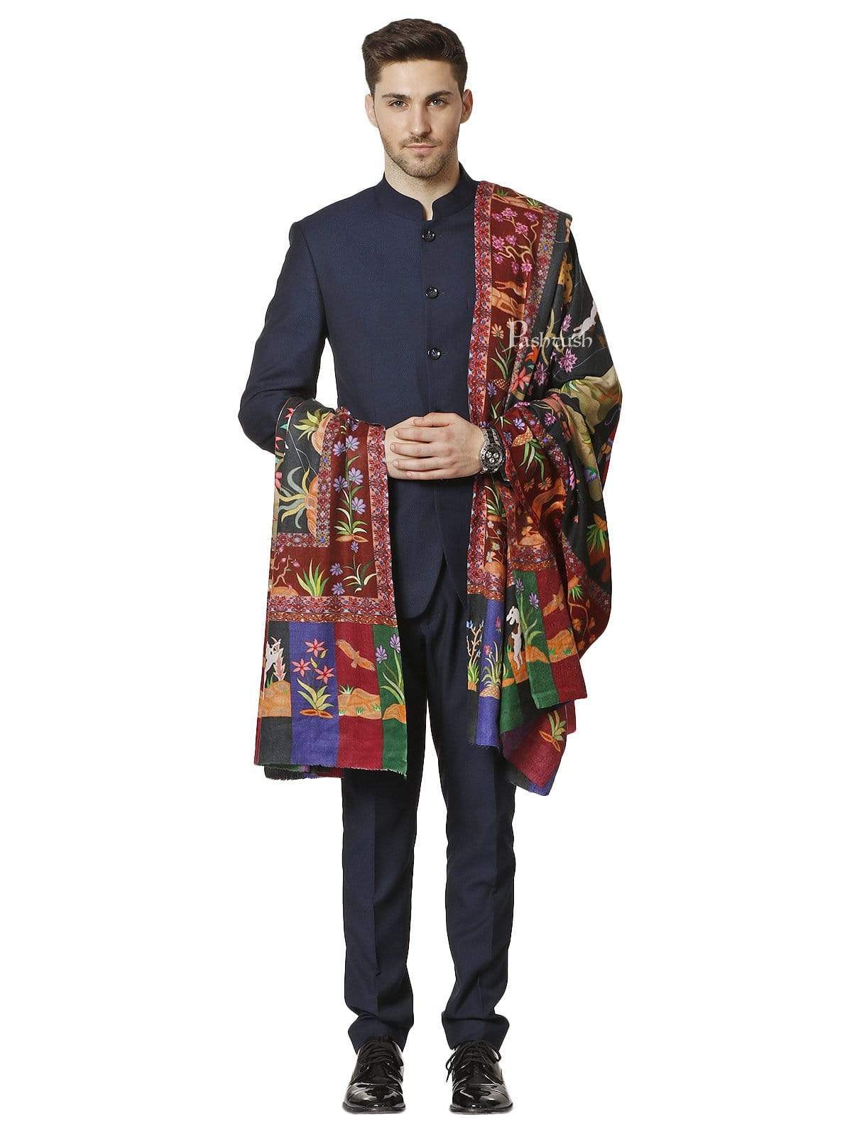 Pashtush India 127x254 Pashtush Mens Mens Shikaardar Printed Shawl, Pure Wool with Woolmark Certificate