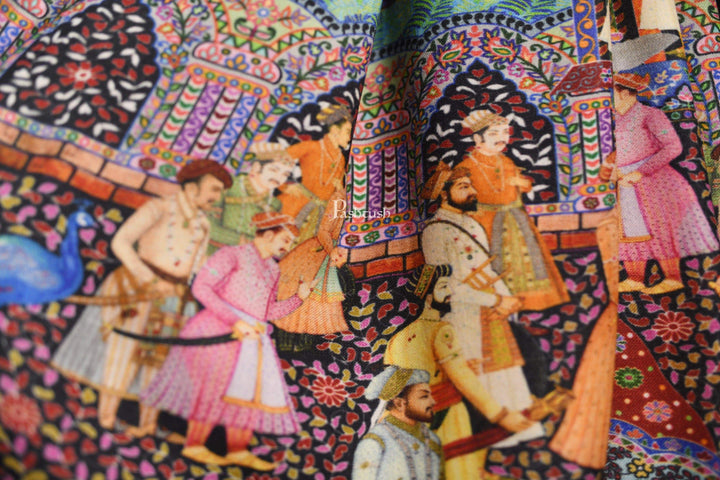 Pashtush India 114x228 Pashtush Mens Mughal Darbar Printed Shawl, 100% Pure, Woolmark Certified