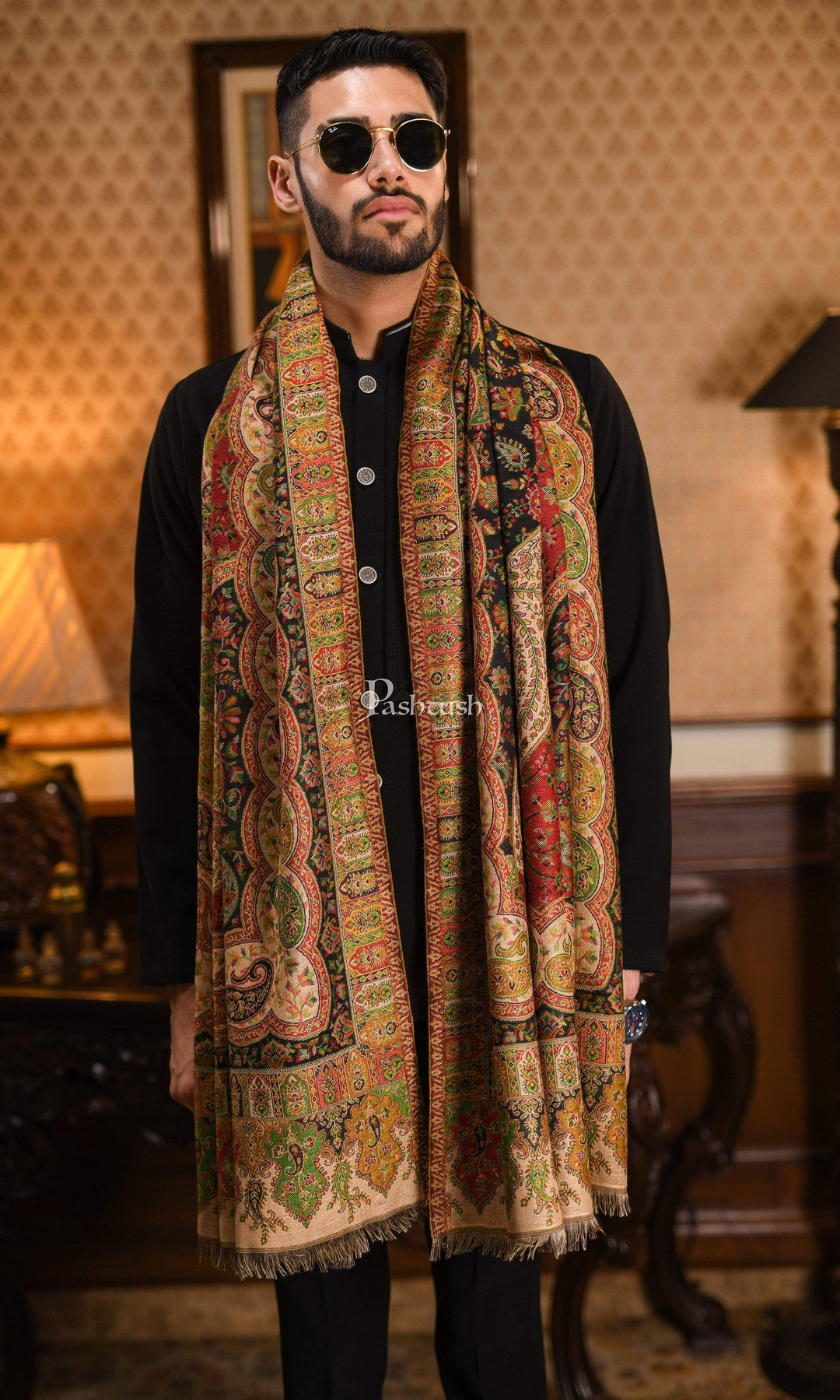 Pashtush India 100x200 Pashtush Mens Paisley Weave Ethnic Shawl, Soft and Warm