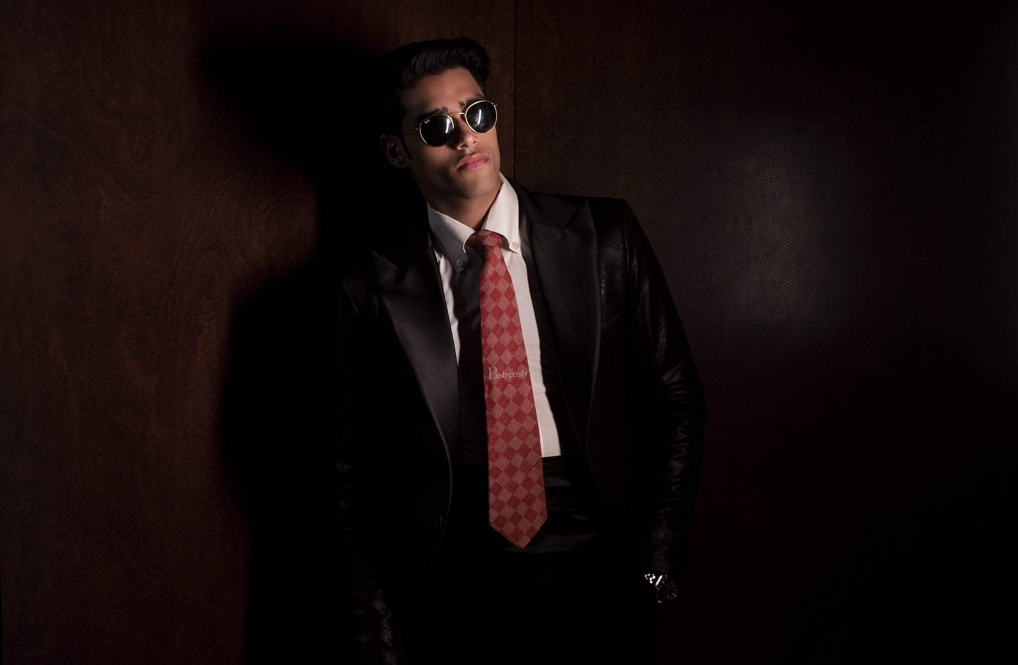 Pashtush India Tie Pashtush Mens Pashmina Necktie, Checkered Design, Free Size