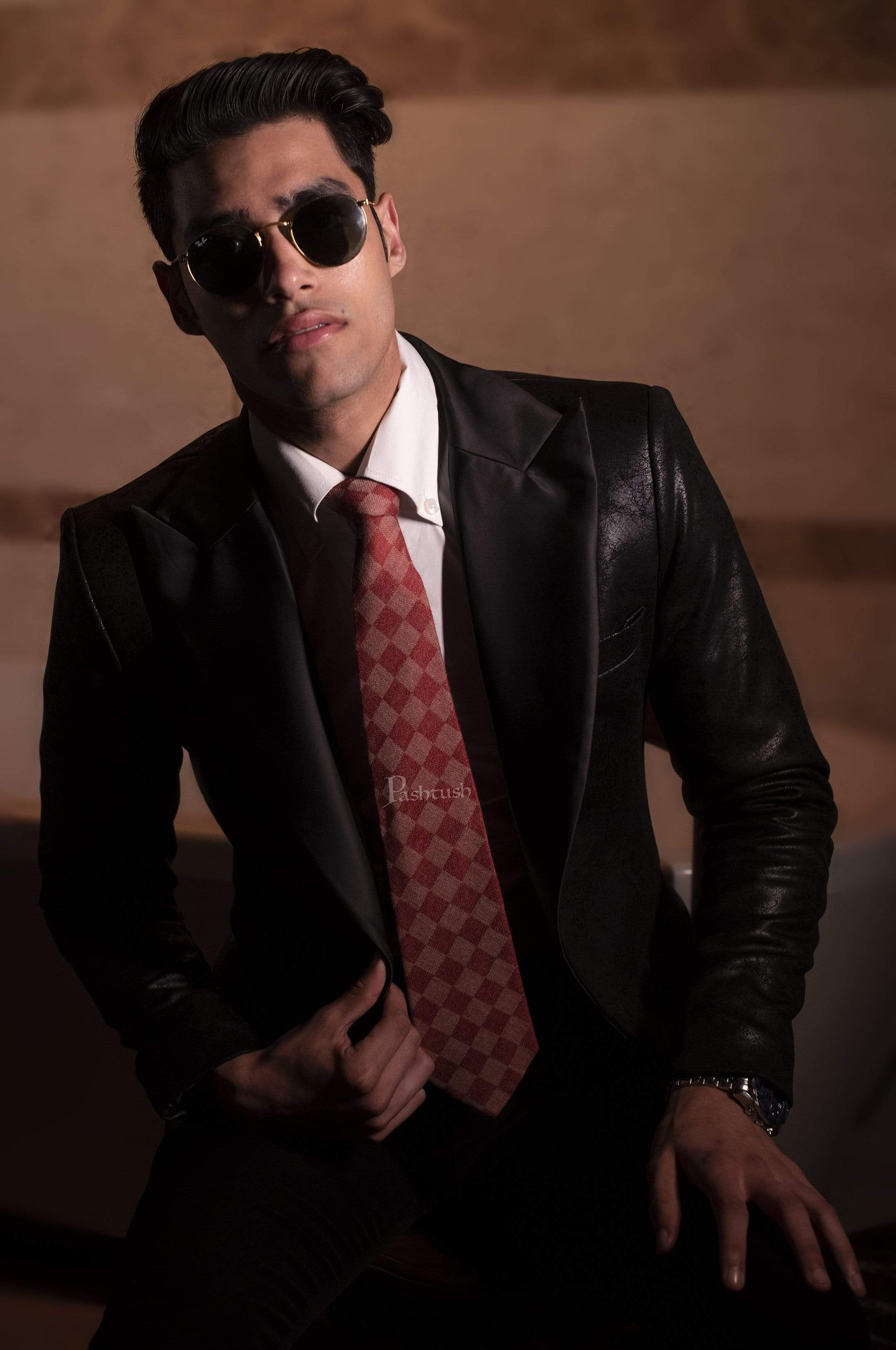 Pashtush India Tie Pashtush Mens Pashmina Necktie, Checkered Design, Free Size