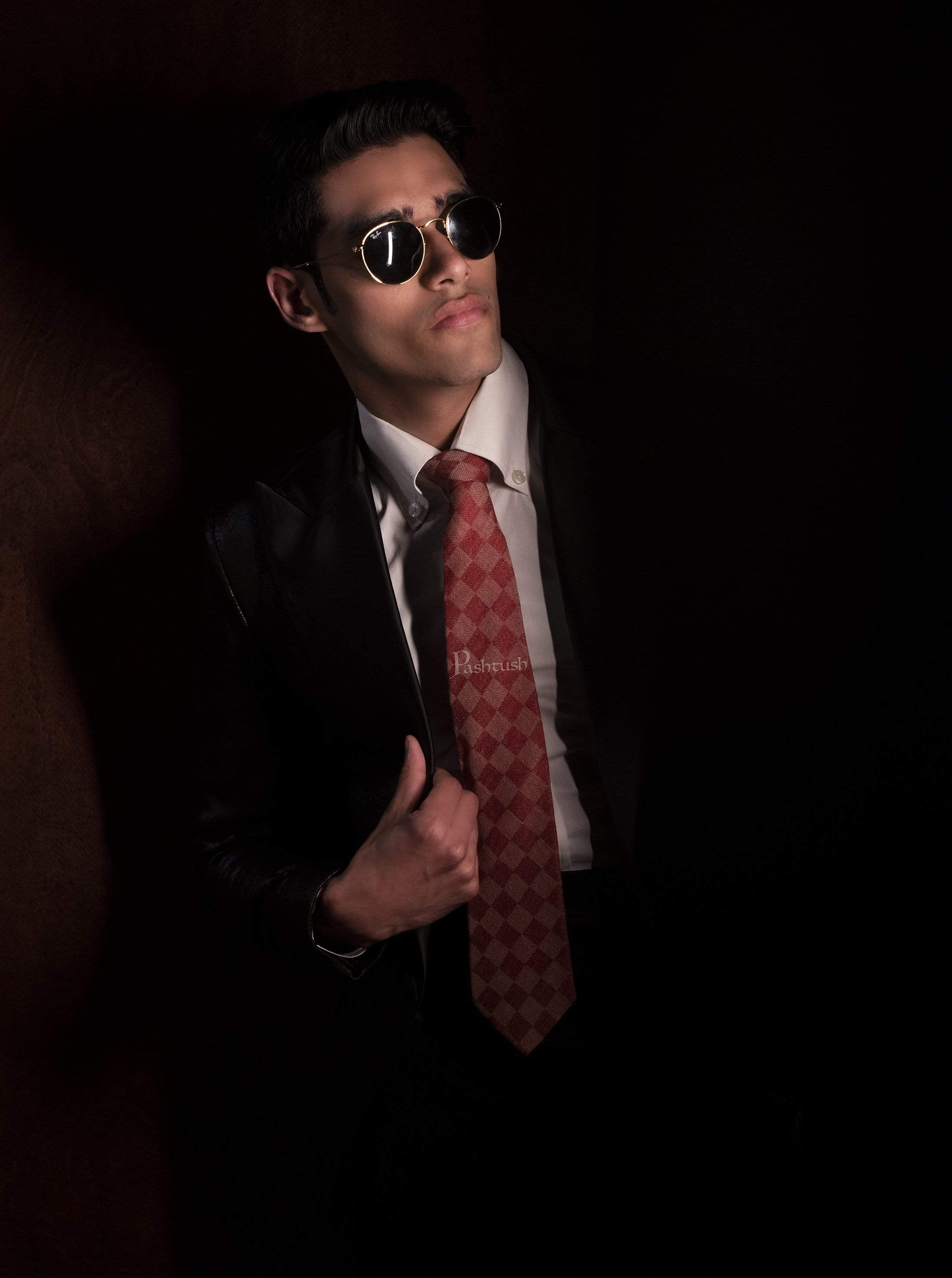 Pashtush India Tie Pashtush Mens Pashmina Necktie, Checkered Design, Free Size