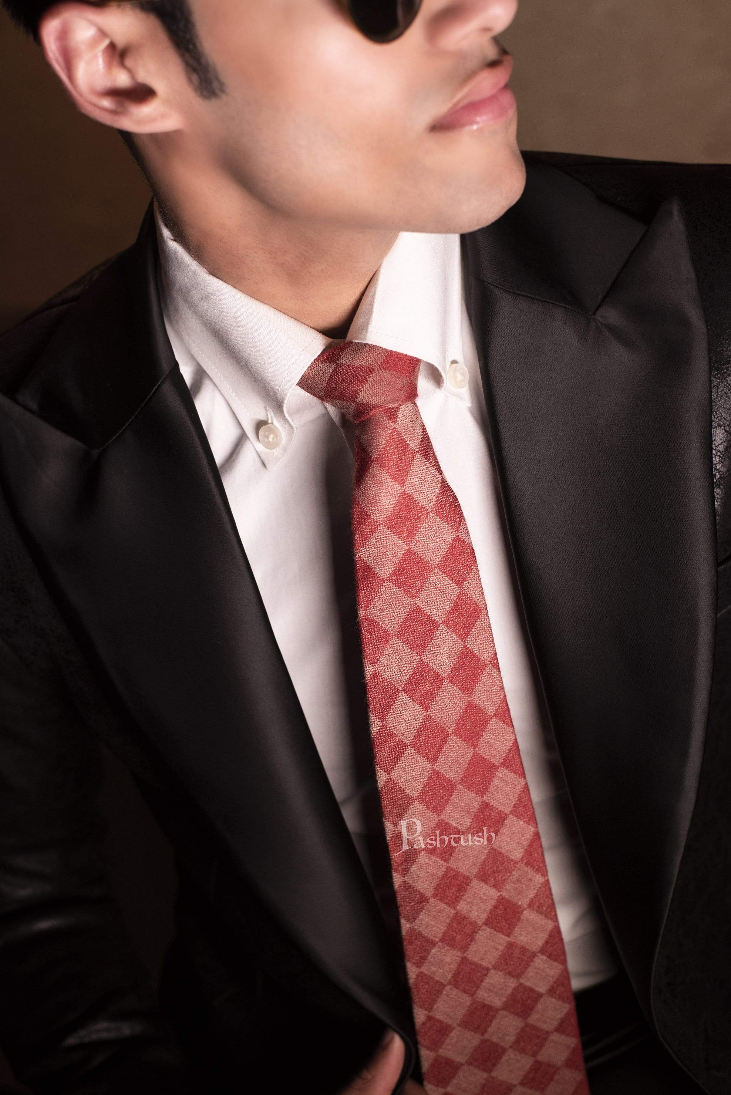 Pashtush India Tie Pashtush Mens Pashmina Necktie, Checkered Design, Free Size