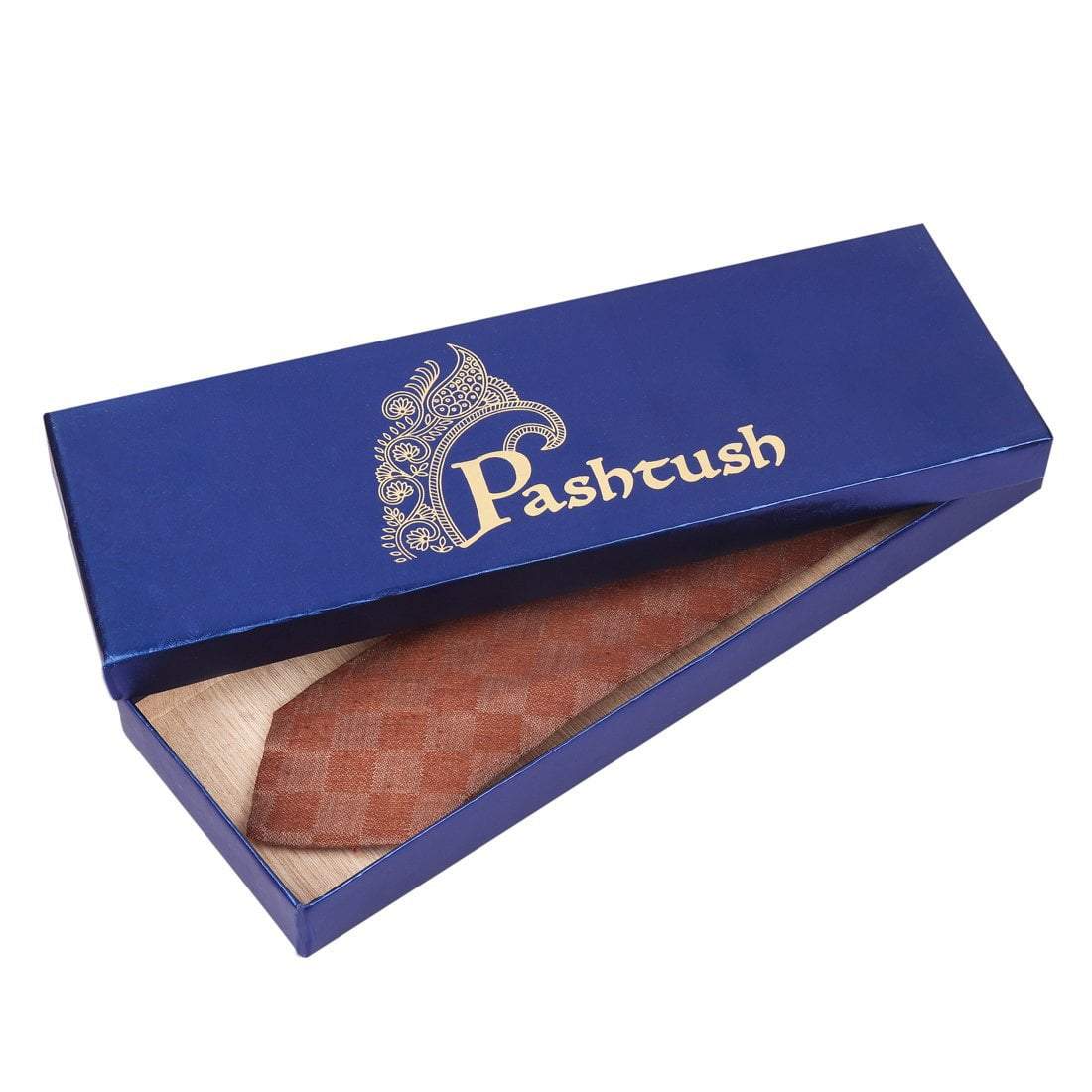 Pashtush Shawl Store Tie Pashtush Mens Pashmina Necktie, Checkered Design, Free Size, Bruges Brown