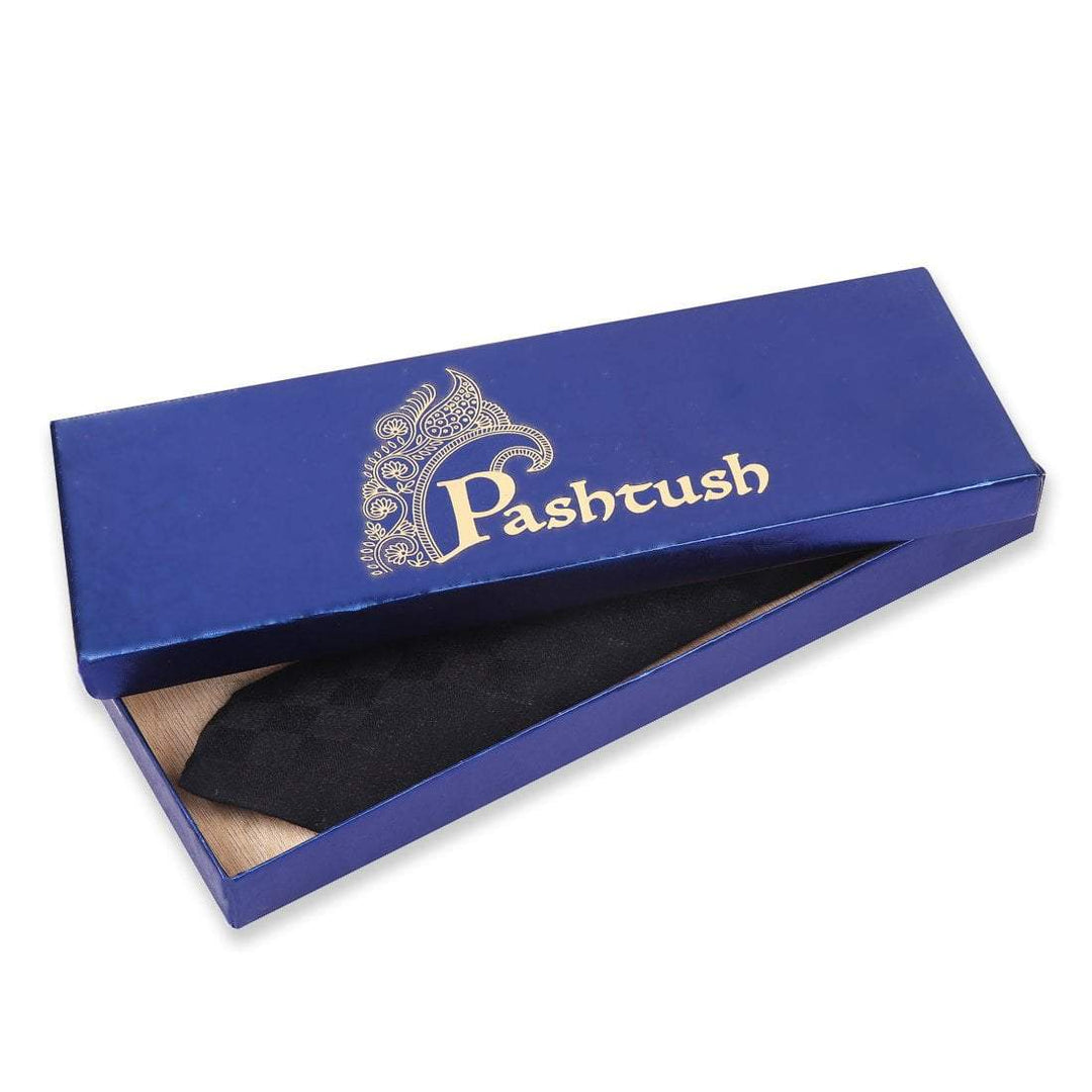 Pashtush Shawl Store Tie Pashtush Mens Pashmina Necktie, Checkered Design, Free Size, Cayman Black